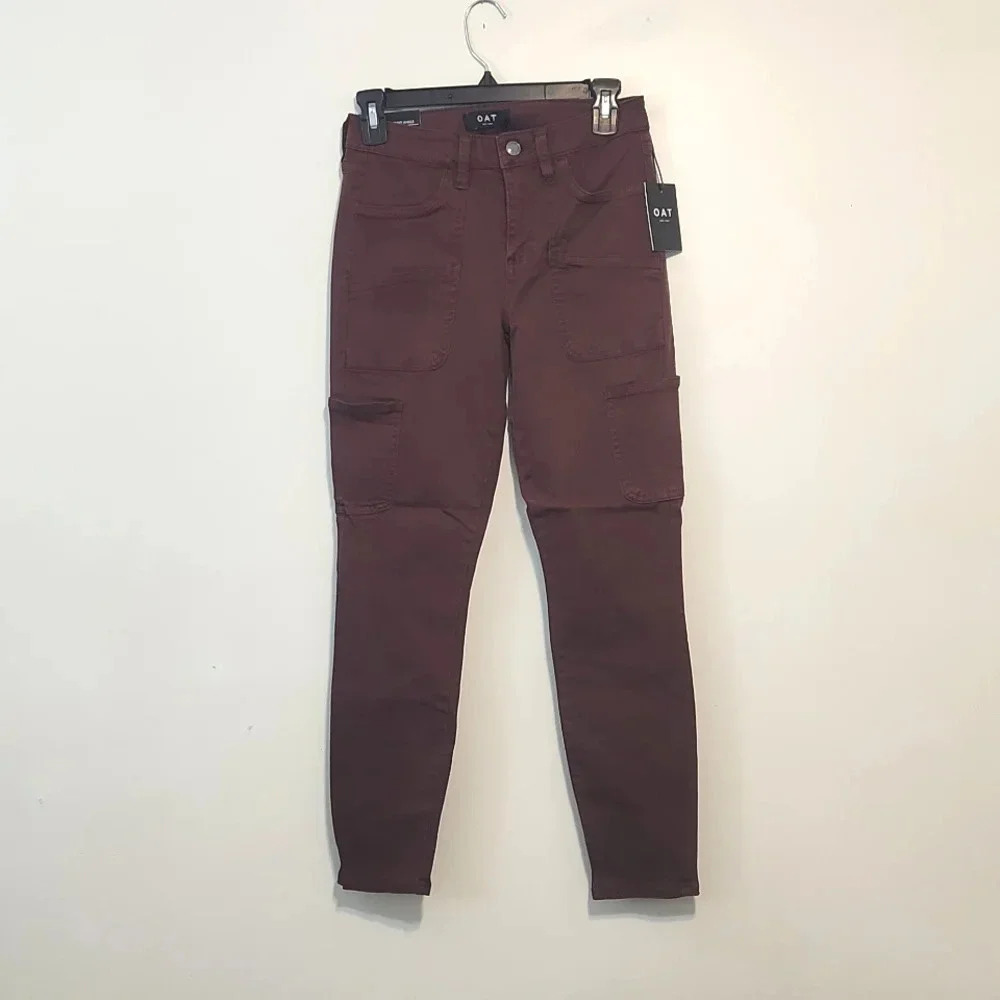 Oat New York Mid Rise Carpenter Skinny Ankle Burgundy Wine 26